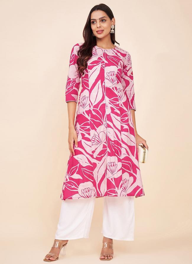 Pure Jam Sattin Pink Festival Wear Printed Readymade Kurti